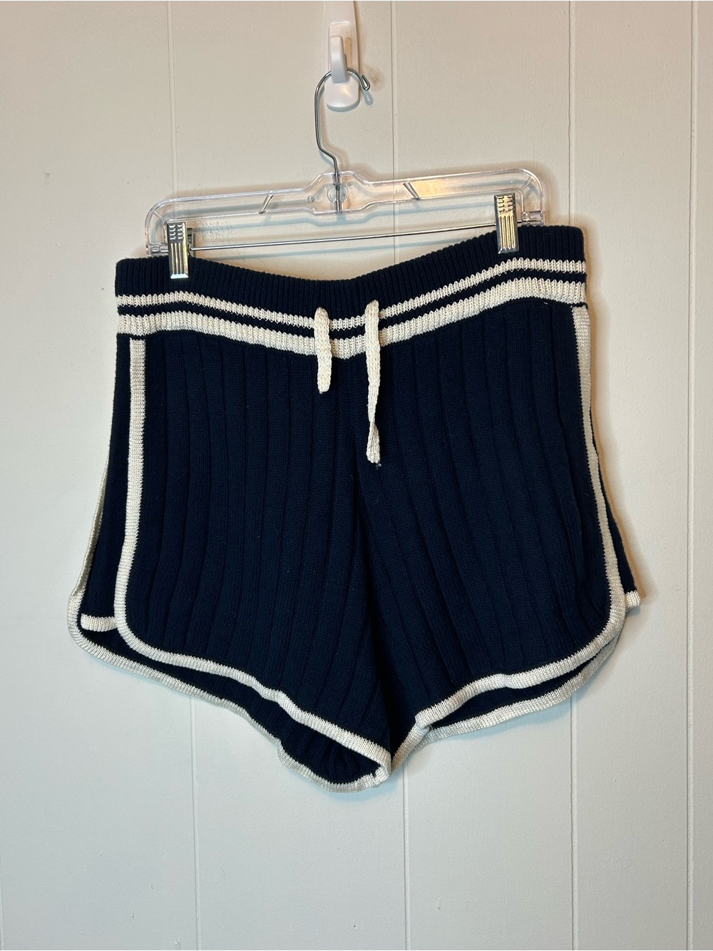 Rag & Bone Serena Ribbed Knit Shorts Navy Blue Wool Linen Blend Size XL New 362